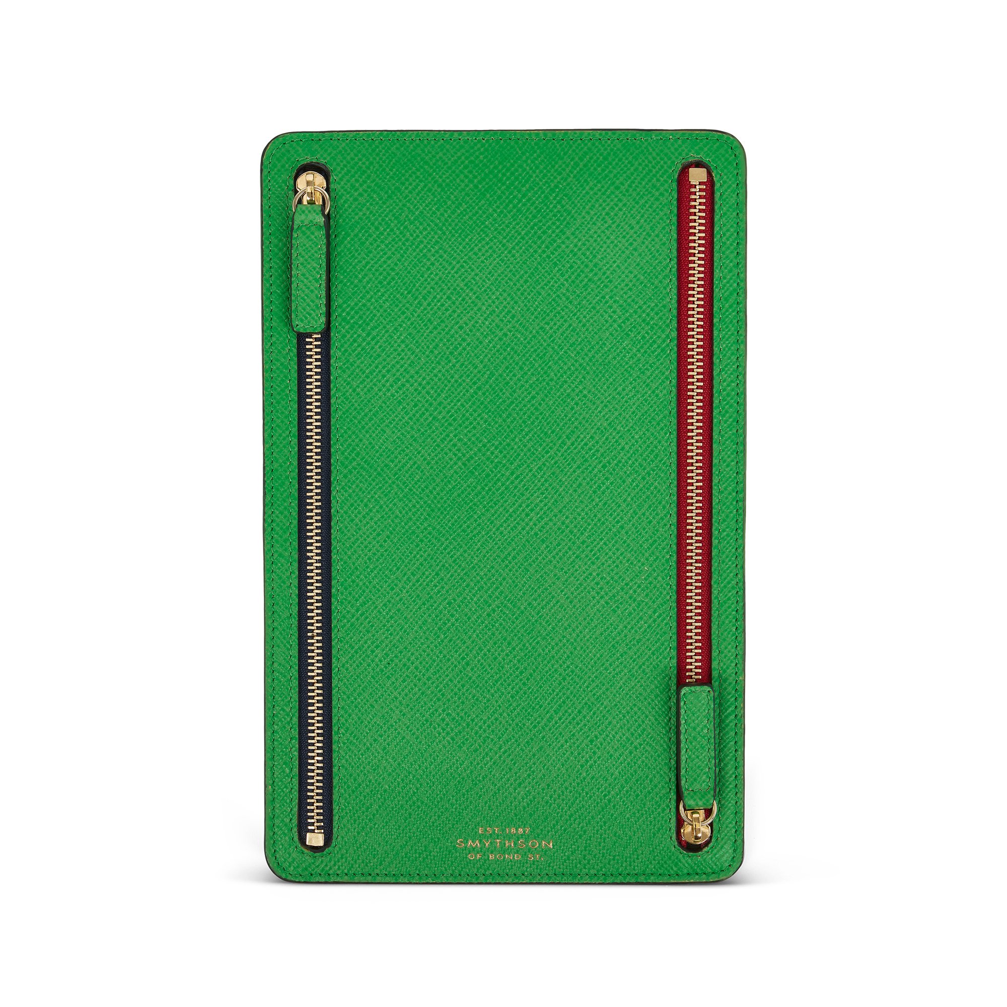 Smythson Multi-zip Case In Panama In Bright Emerald