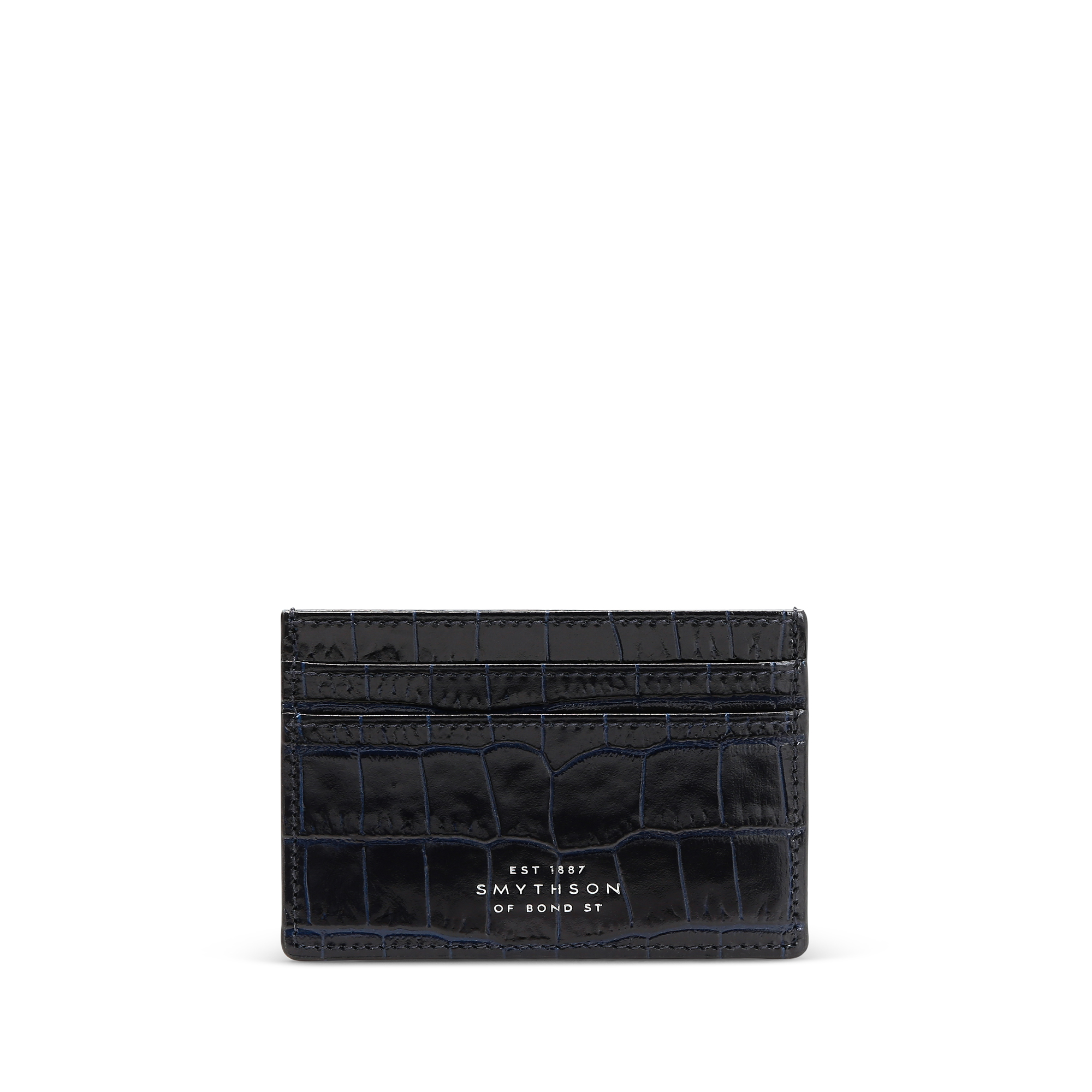 Smythson Flat Card Holder In Mara In Navy