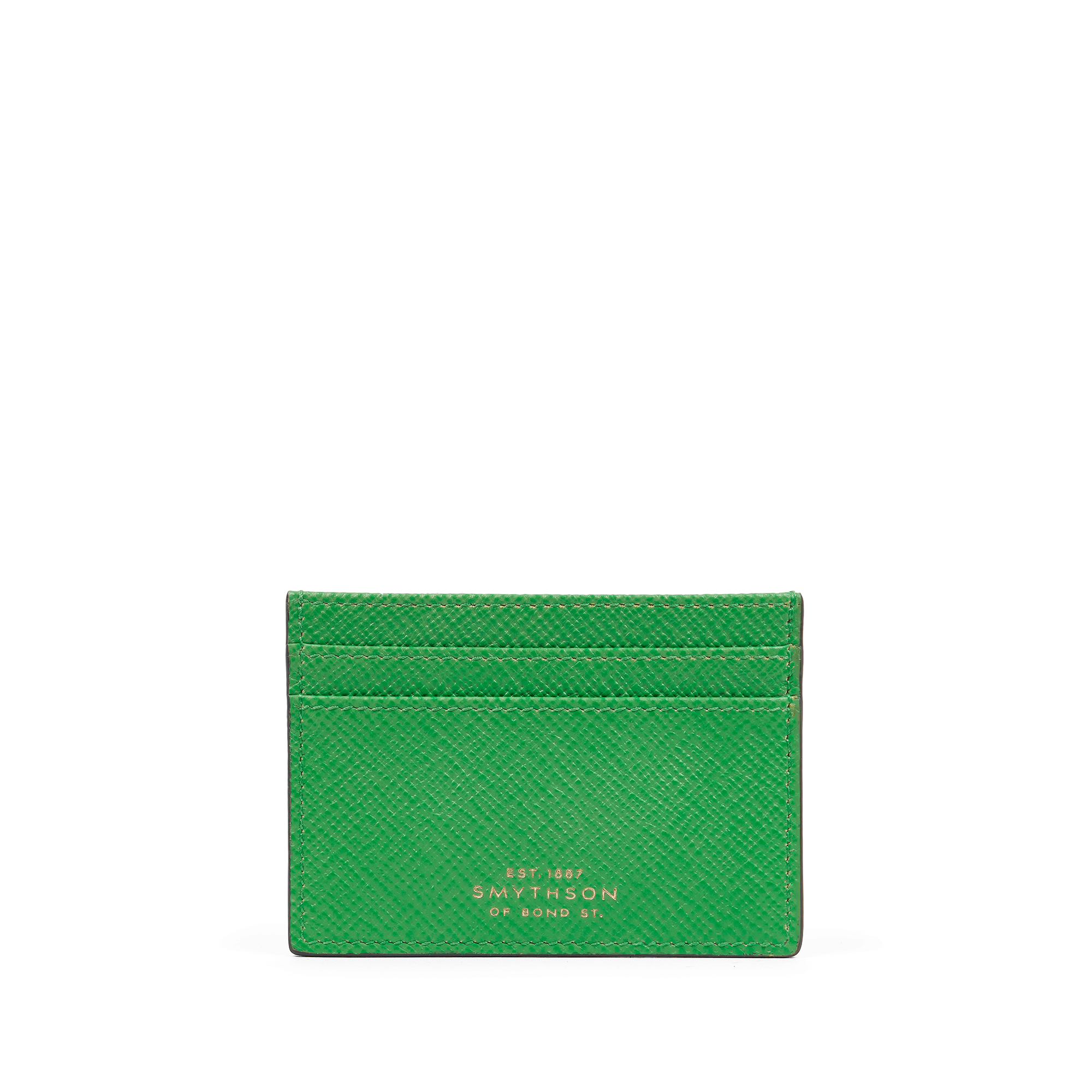 Smythson Flat Card Holder In Panama In Bright Emerald