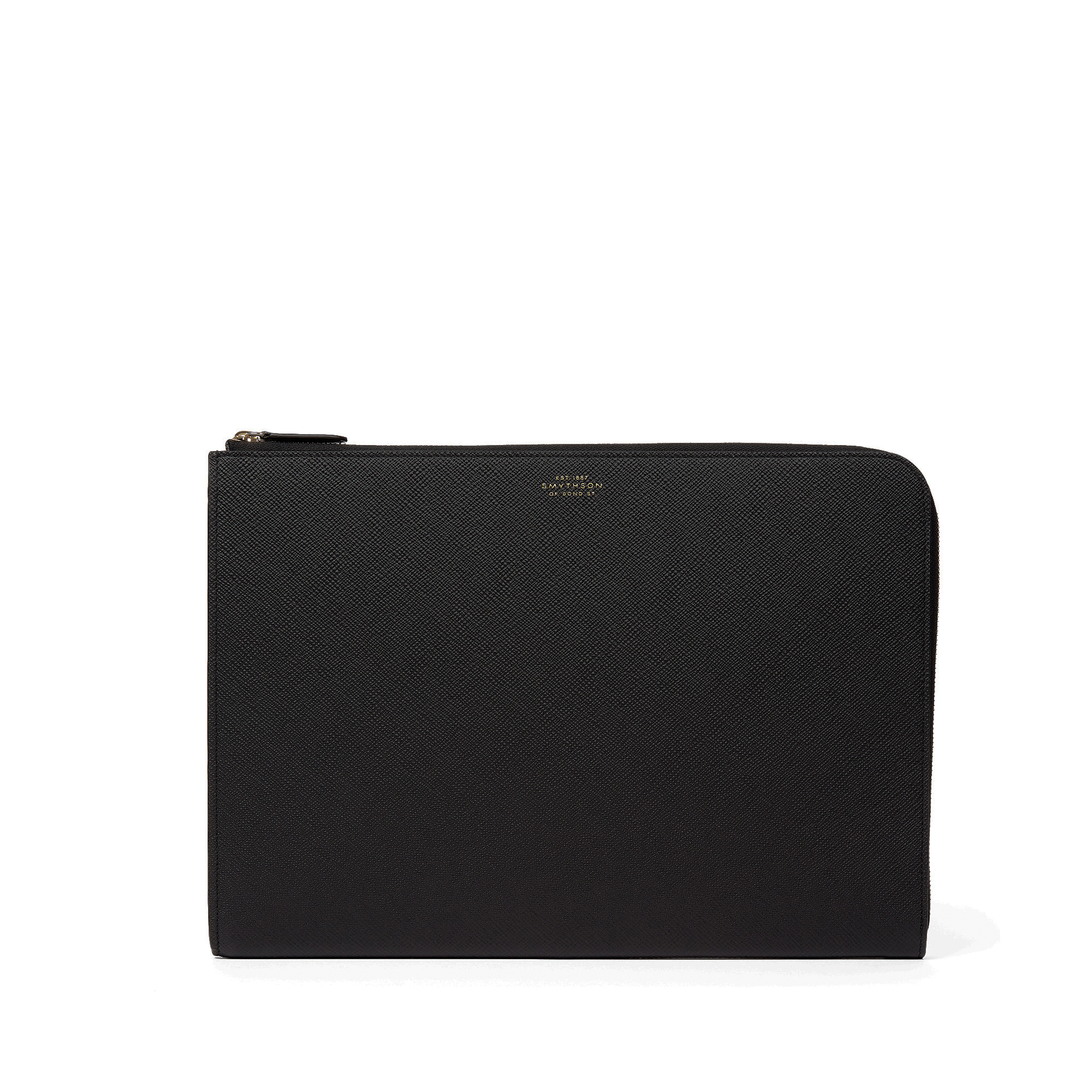 Smythson Small Laptop Case In Panama In Black