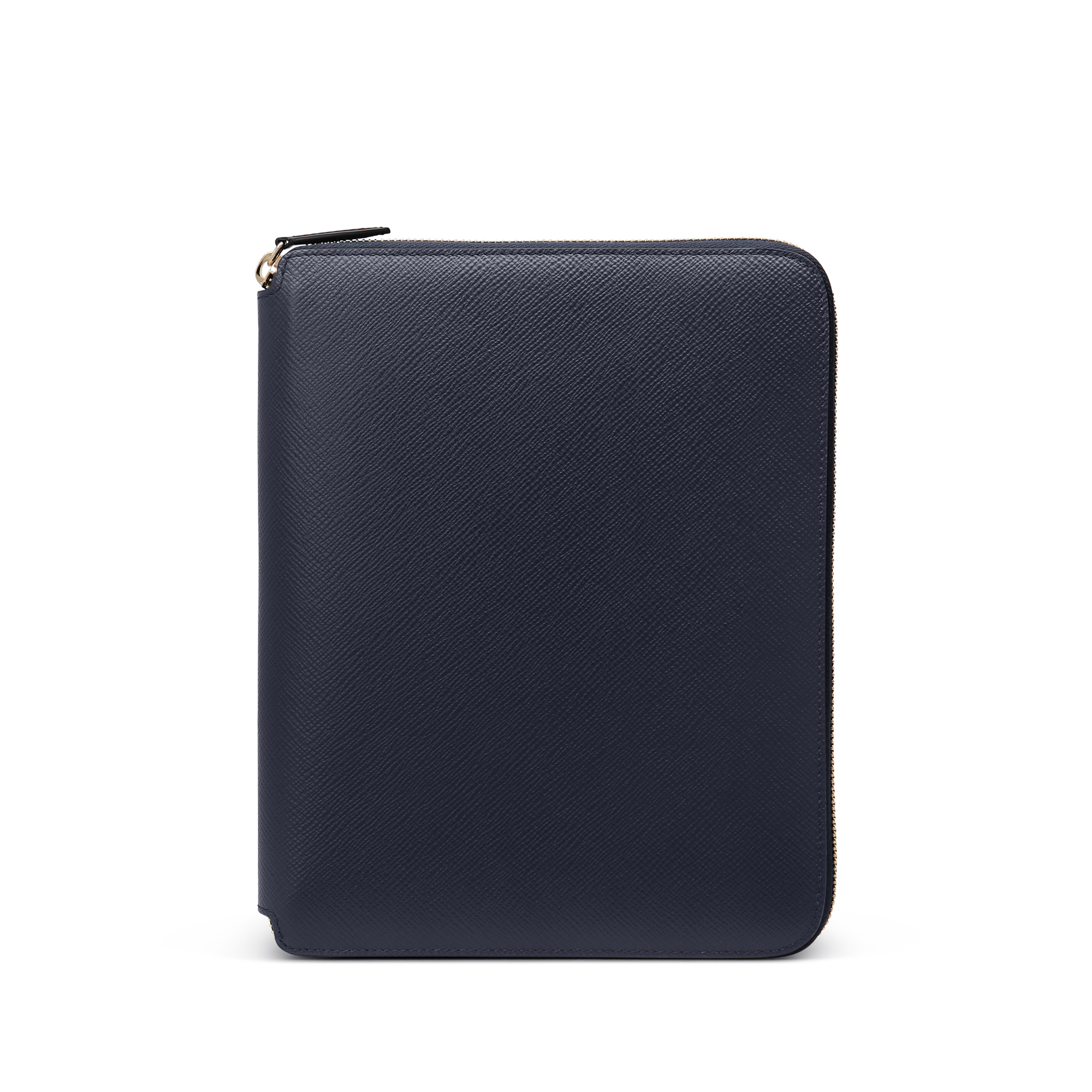 A5 Writing Folder with Zip in Panama in navy | Smythson