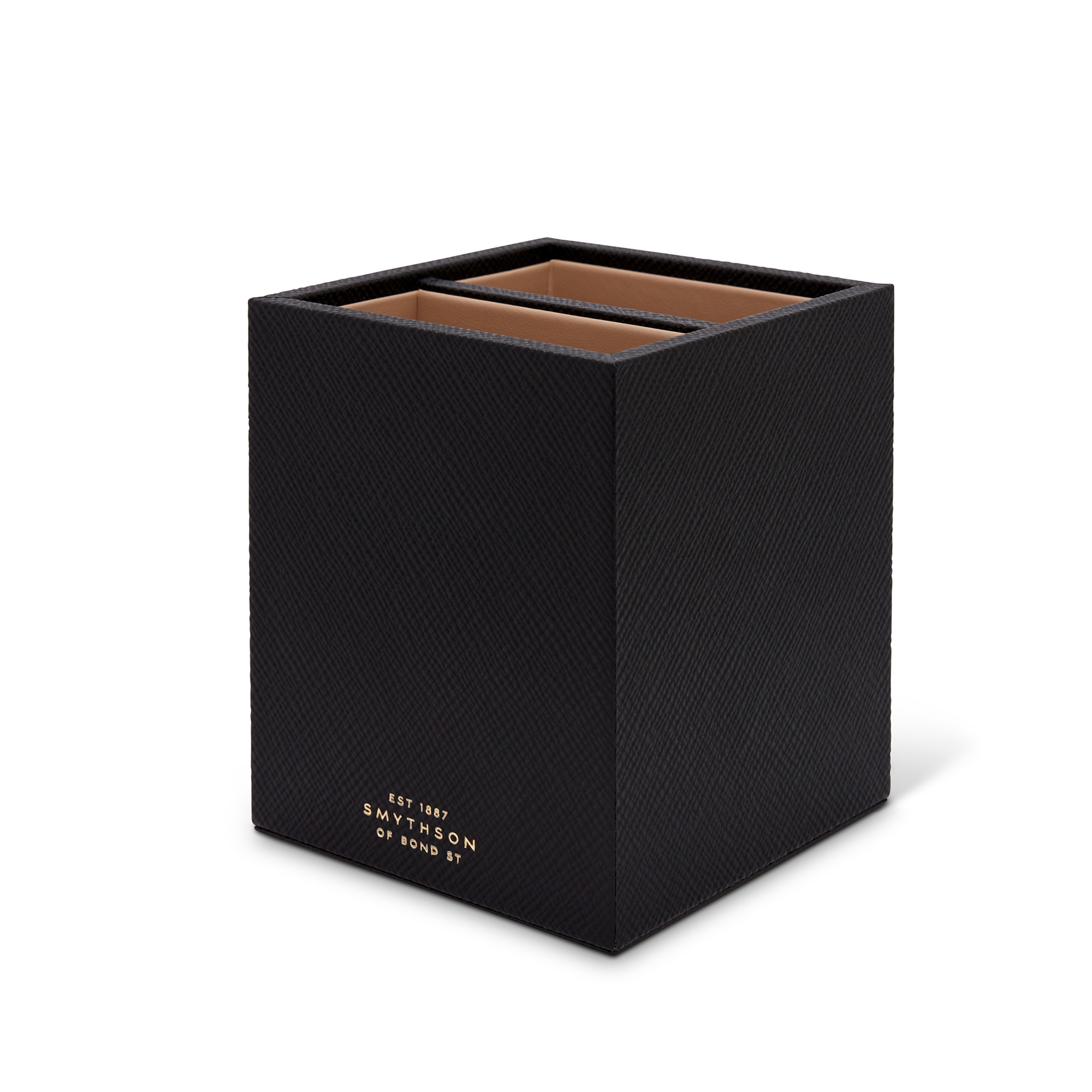 Smythson Pen Pot With Divider In Panama In Black