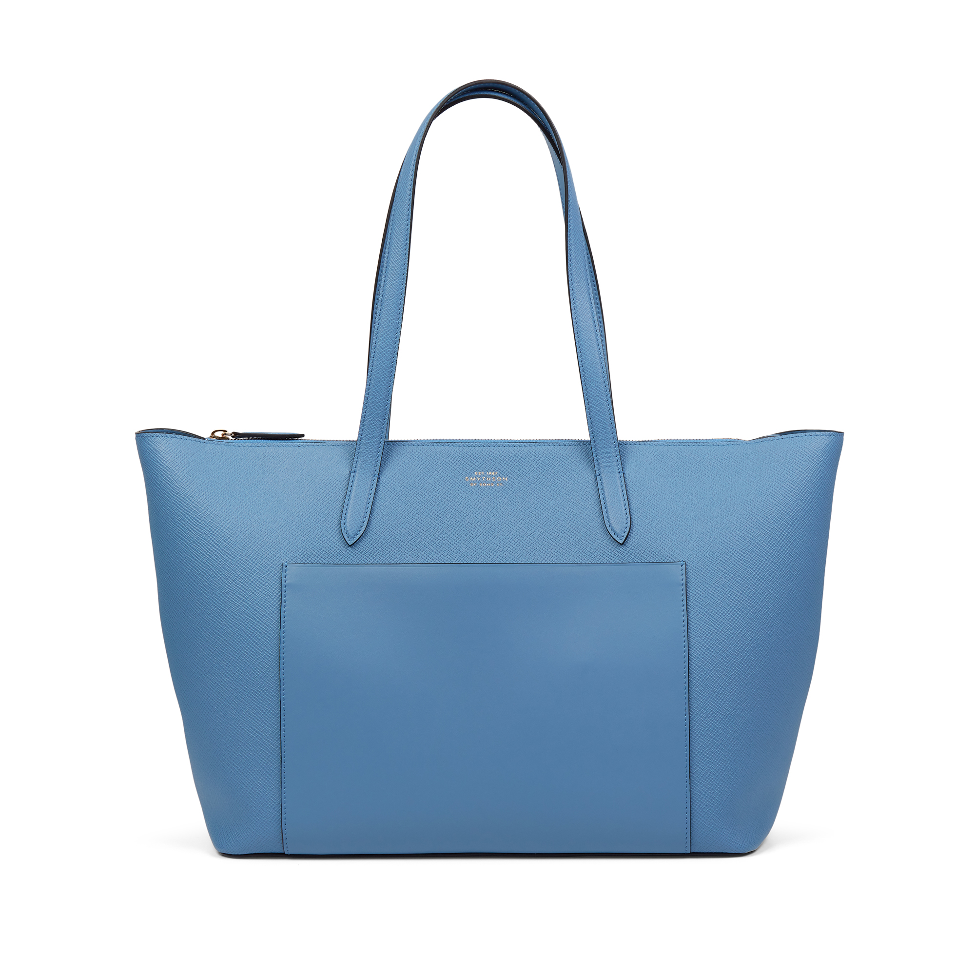 Smythson East West Tote Bag With Zip In Panama In Blue