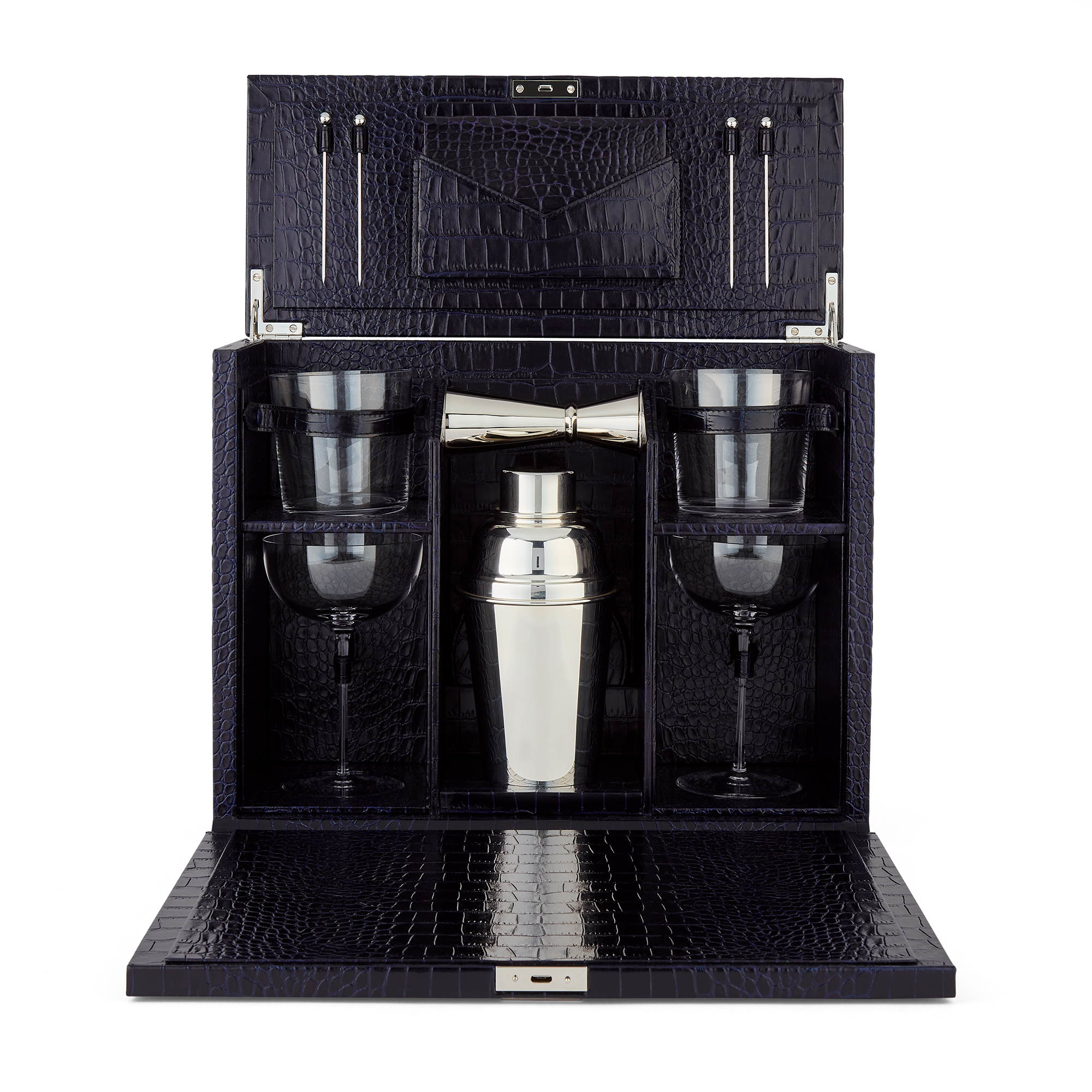 Smythson Cocktail Box In Panama In Black