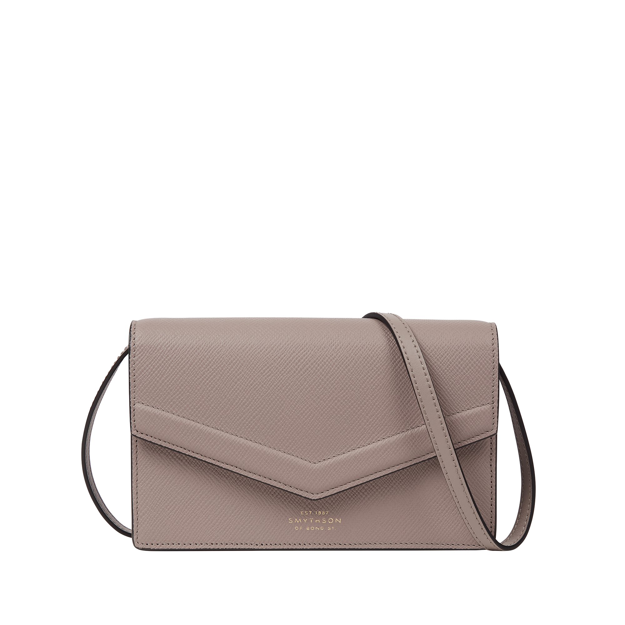 Smythson Envelope Purse Crossbody In Panama In Taupe