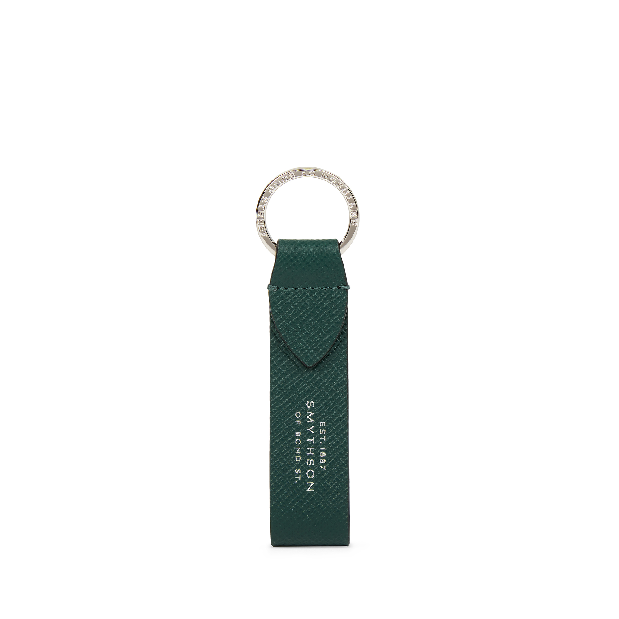 Smythson Keyring With Leather Strap In Panama In Forest