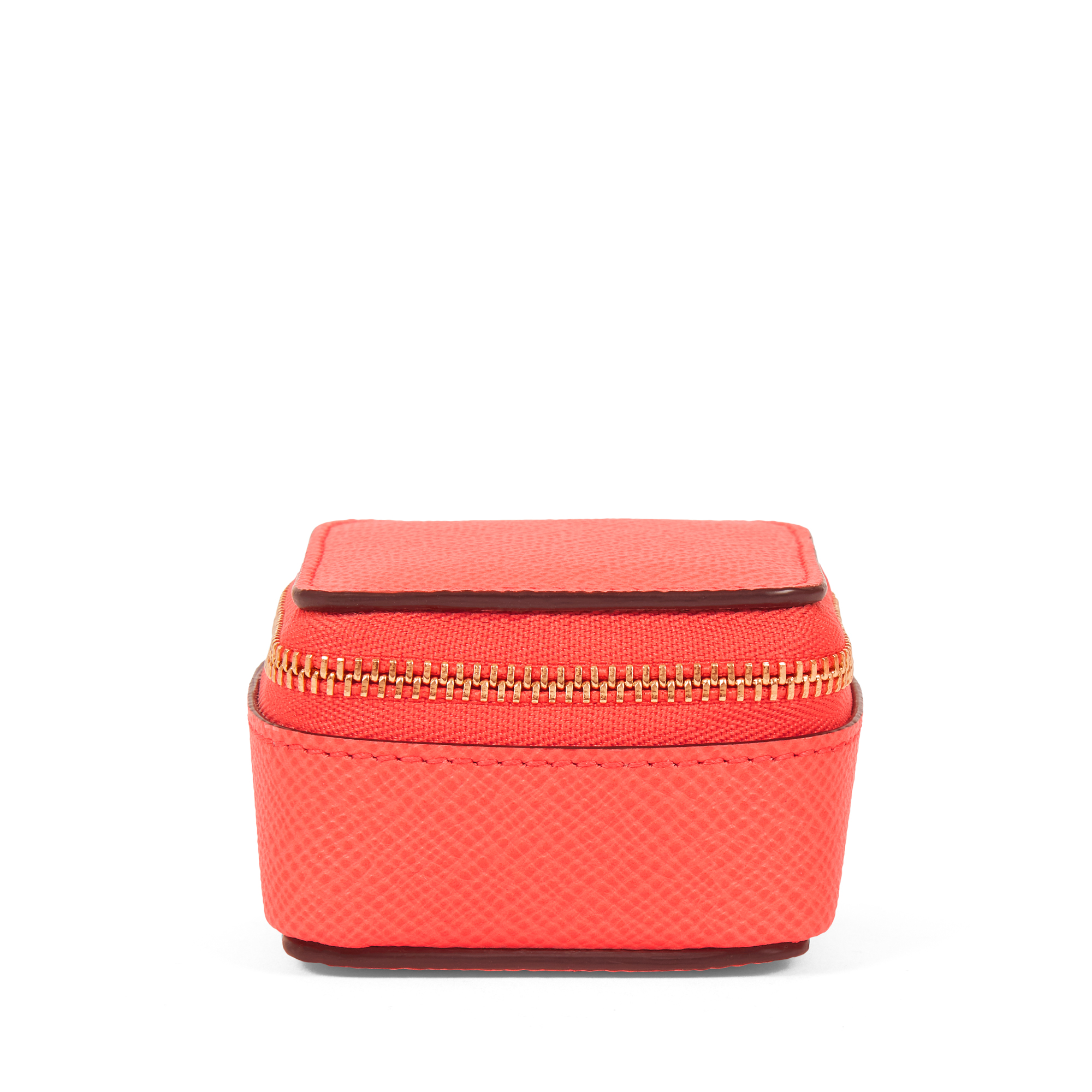 Shop Smythson Small Square Trinket Case In Panama In Bright Coral