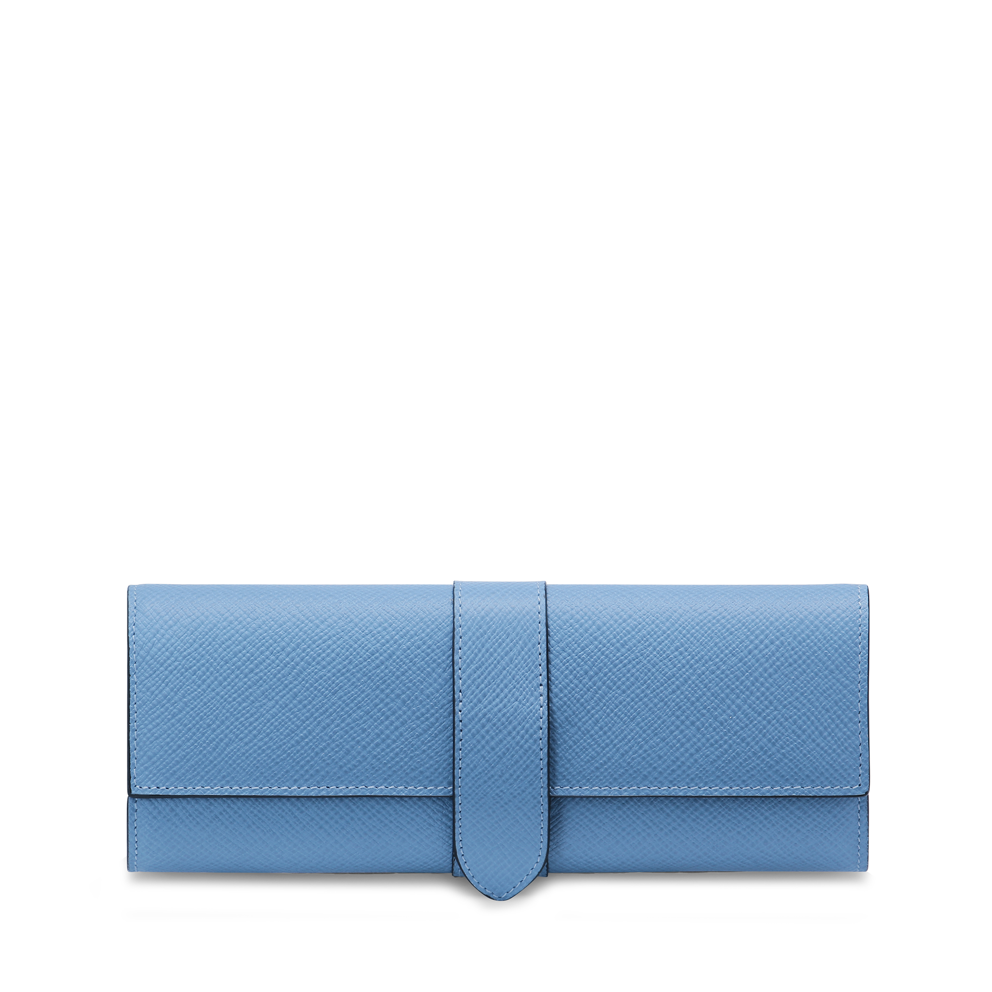 Smythson Small Jewellery Roll In Panama In Nile Blue