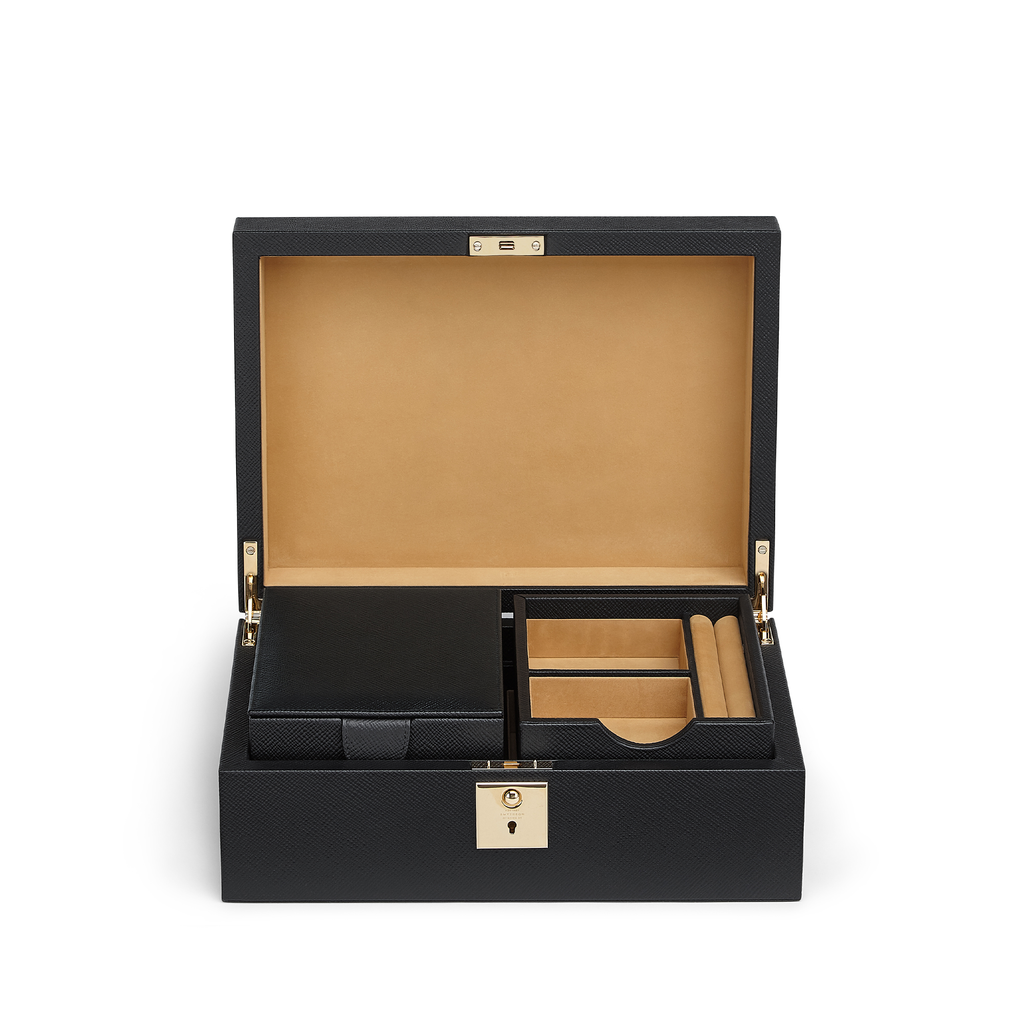 Smythson Jewellery Box With Travel Tray In Panama In Burgundy