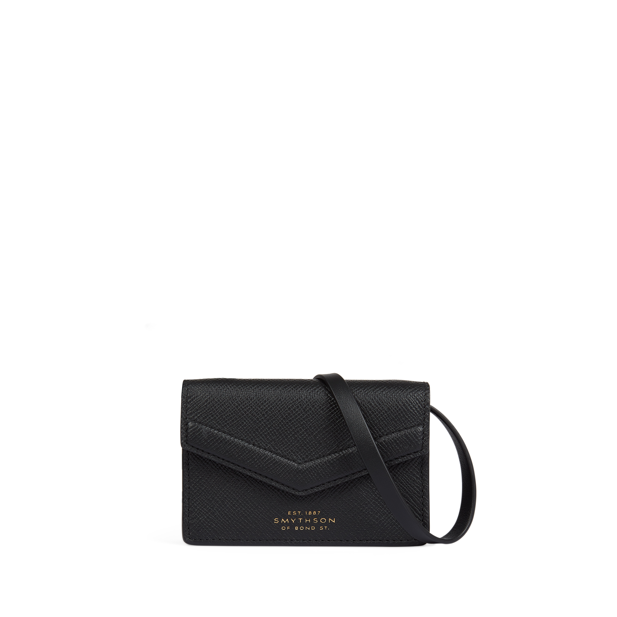 Smythson Envelope Card Case Crossbody In Panama In Black