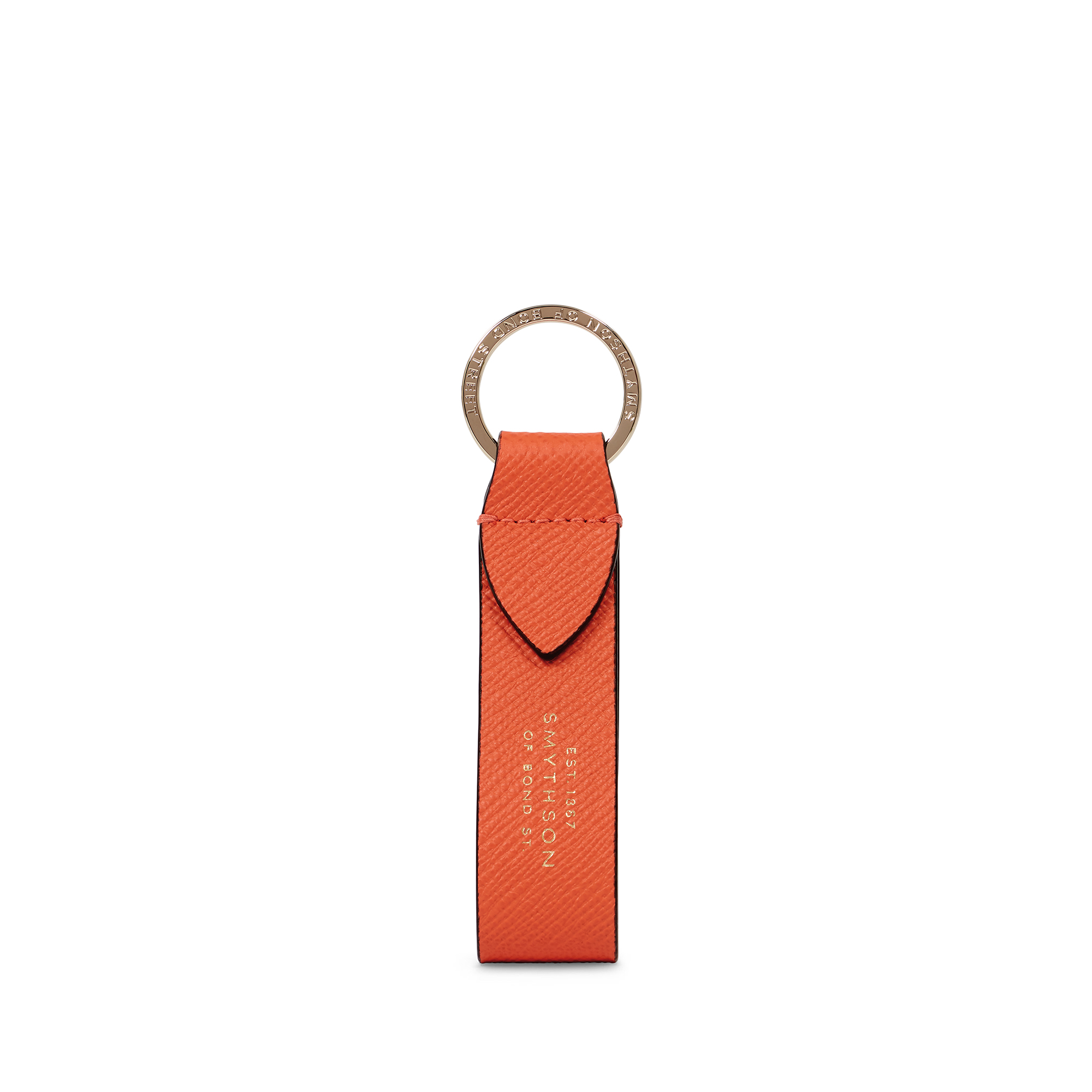 Smythson Keyring With Leather Strap In Panama In Orange